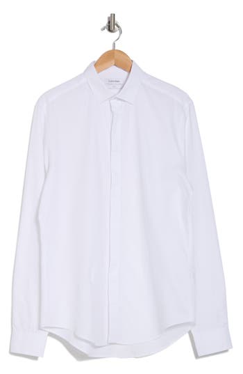 Calvin Klein Linen Stand-up-collar Shirt In White