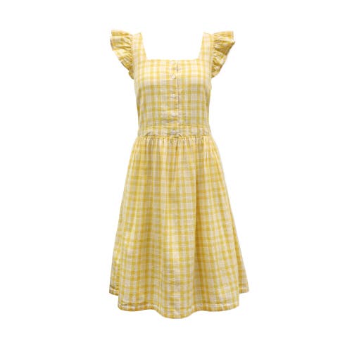 Hope & Henry Womens' Flutter Sleeve Sun Dress In Yellow Plaid Linen