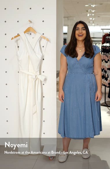 eliza j cross neck belted crepe jumpsuit