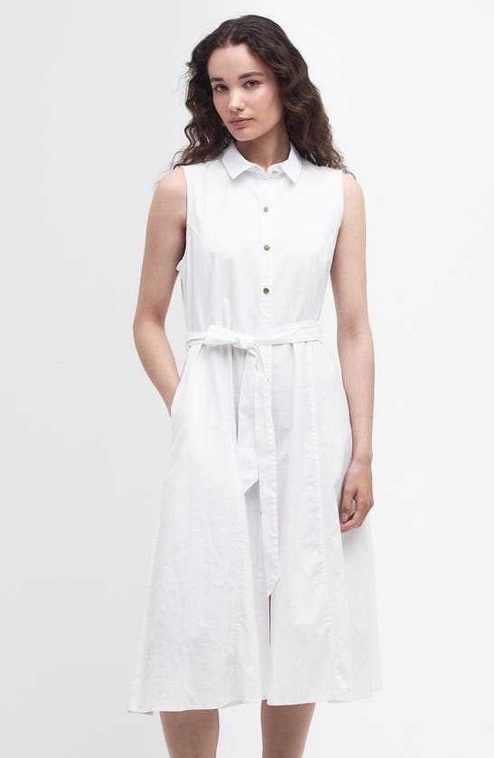 Shop Barbour Reil Sleeveless Stretch Cotton Shirtdress In White