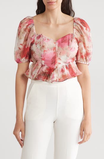 Shop Lulus Affectionate Essence Floral Top In Ivory/red/hot Pink
