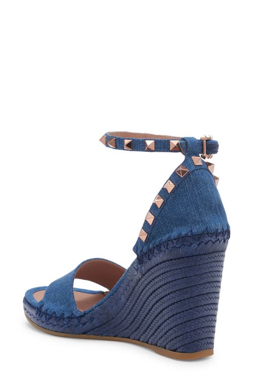 Valentino Garavani Rockstud Denim Espadrille Wedge Sandal In Denim/rose Cannelle