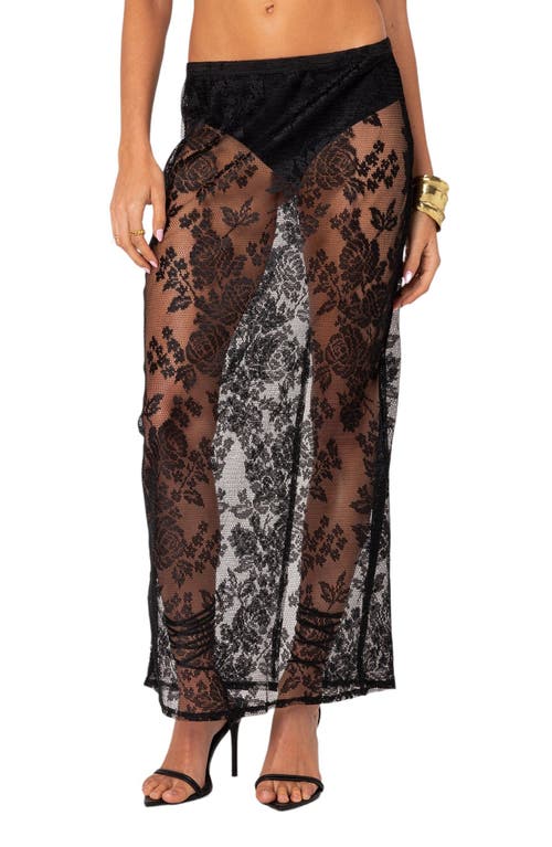 EDIKTED Bess Sheer Lace Cover-Up Maxi Skirt Black at Nordstrom,