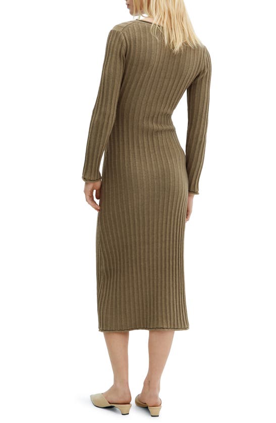 Shop Mango Long Sleeve Rib Knit Dress In Khaki