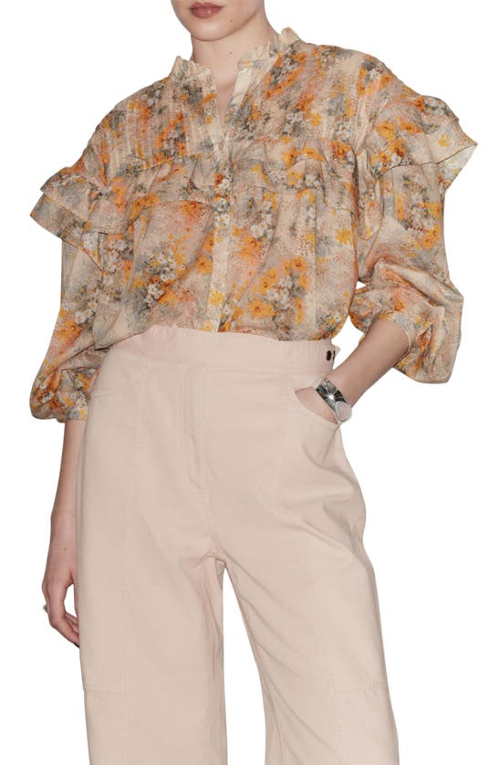 Shop & Other Stories Floral Print Ruffle Shirt In Yellow Bright