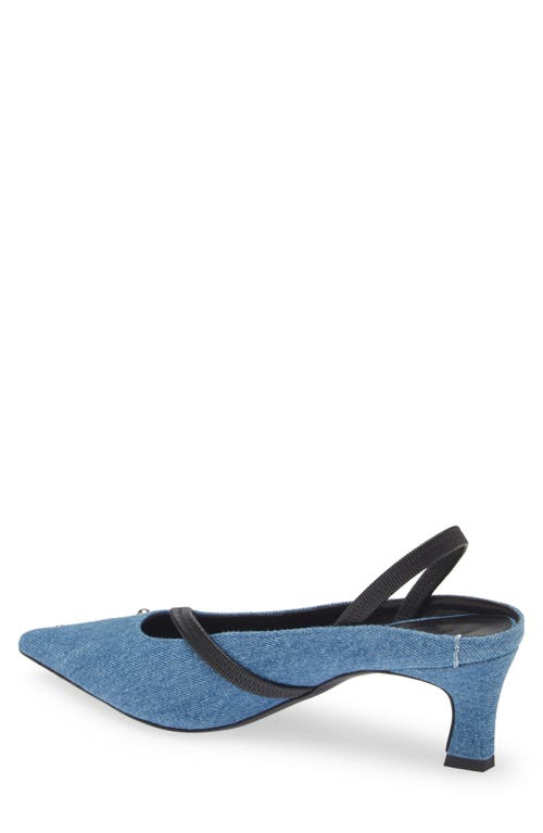 Shop Justine Clenquet Joy Kitten Heel Pointed Toe Slingback Mule In Denim Blue