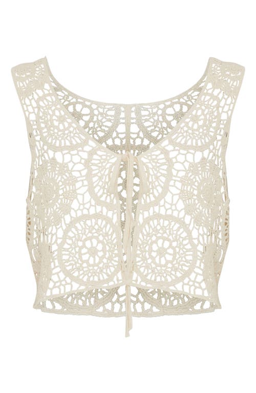 Shop Nasty Gal Premium Hand Crochet Tie Front Crop Cover-up Tank Top In Cream