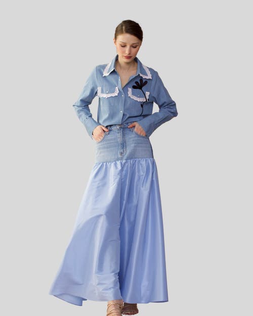 Shop Cynthia Rowley Denim Taffeta Skirt In Blue