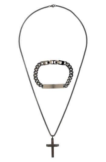 American Exchange Id Bracelet And Cross Pendant Necklace In Gun