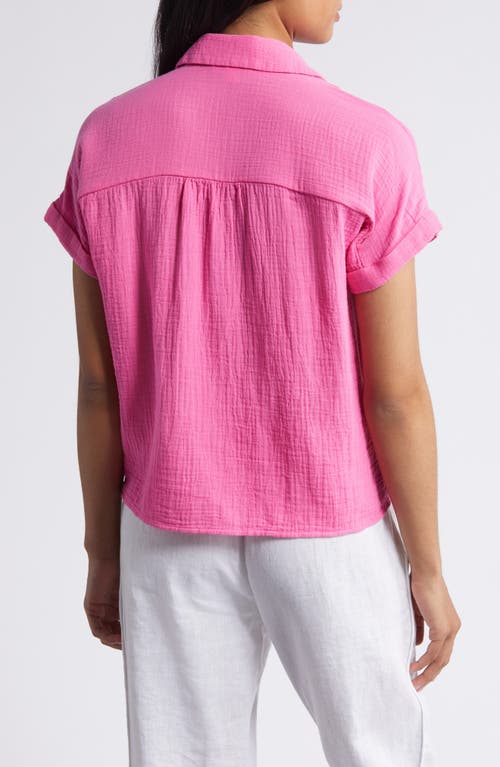 Shop Beachlunchlounge Rain Tie Front Short Sleeve Cotton Gauze Button-up Shirt In Rose Bloom