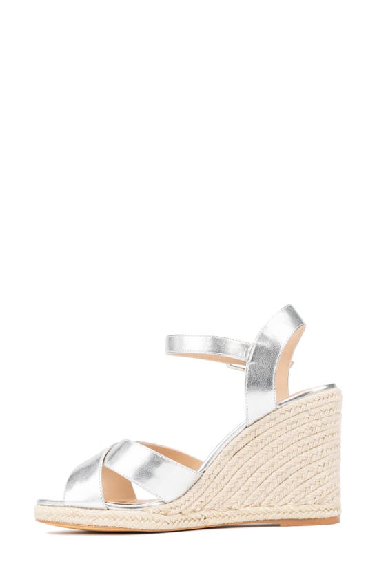 Fashion To Figure Irene Metallic Espadrille Wedge Sandal In Silver