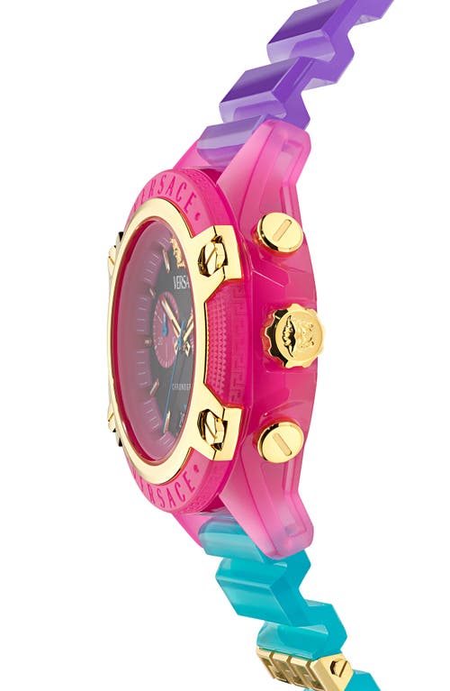 Shop Versace Icon Active Chronograph Silicone Strap Watch, 44mm In Transparent Pink