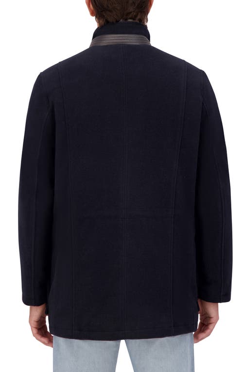 Cole Haan Signature Wool Blend Faux Fur Lined Stand Collar Jacket In Navy