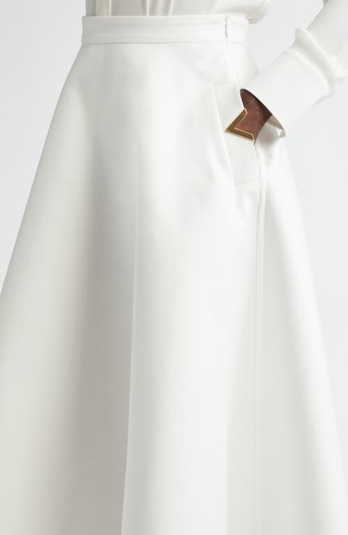 Shop Valentino Garavani V-detail Double Splittable Gabardine Midi Skirt In Bianco