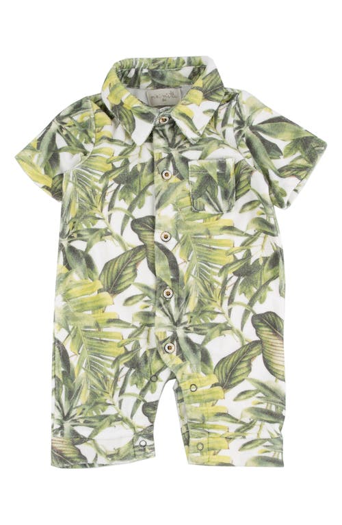 Miki Miette Thomas Leaf Print Short Sleeve Button-Up Romper Cocoa Beach at Nordstrom,