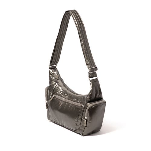 Baggallini Banana Sling Crossbody Shoulder Bag In Gunmetal Puff