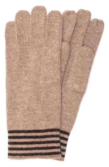 Portolano Stripe Cuff Gloves In Light Nile Brown/espresso