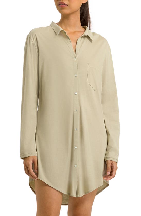 Shop Hanro 'deluxe Boyfriend' Jersey Sleep Shirt In 2720 - Moss Green