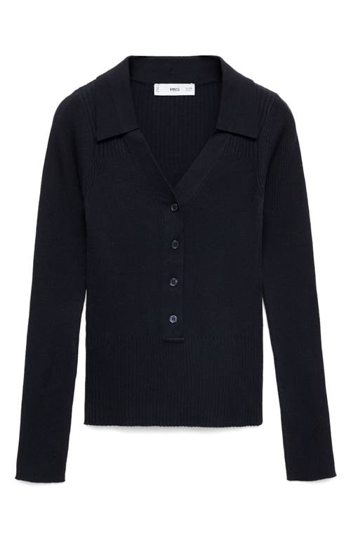 Shop Mango Johnny Collar Popover Sweater In Dark Navy