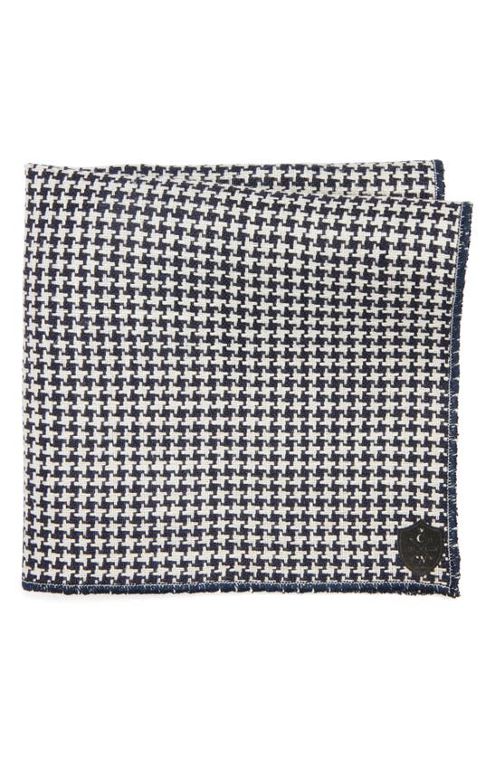 Shop Clifton Wilson Houndstooth Cotton Pocket Square In Navy