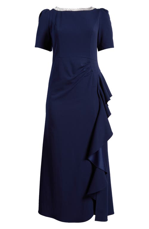 Shop Alex Evenings Embellished Ruffle Gown In Navy