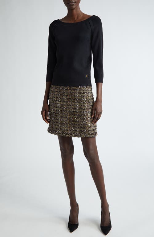 Shop St John St. John Collection Metallic Eyelash Tweed Skirt In Cypress Multi