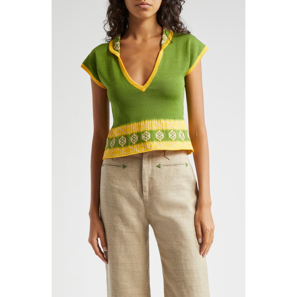 Bode Wellfleet Cotton Jacquard Polo Sweater In Green