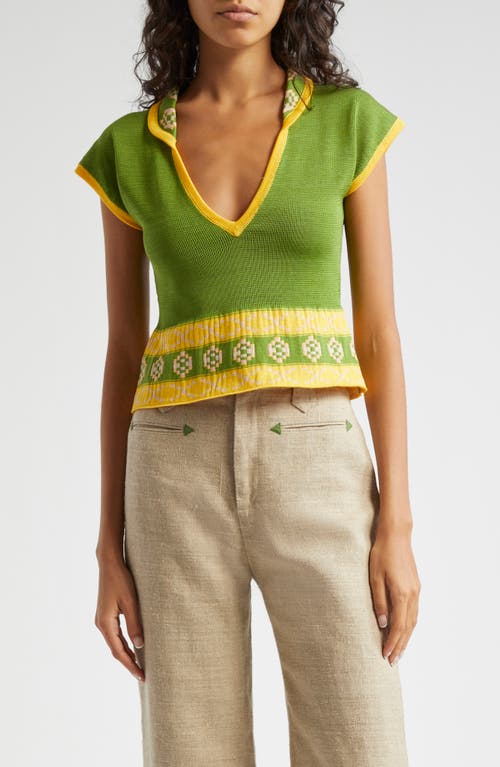 Bode Wellfleet Cotton Jacquard Polo Sweater In Green