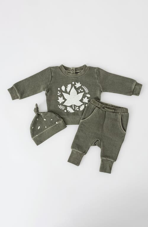 Shop L'ovedbaby Cozy Organic Cotton Graphic Sweatshirt & Joggers Set In Hunter Leaves