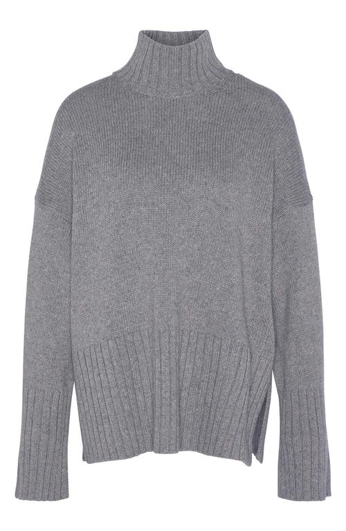 Shop Barbour Serena Cotton & Wool Blend Turtleneck Sweater In Grey Marl