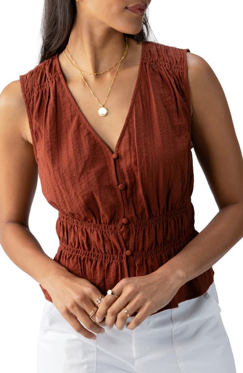 Sanctuary Shirred Cotton Dobby Button-Up Top in Rich Clay at Nordstrom, Size X-Large