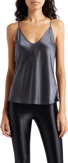 Parisian Tall satin cami strap top with cowl neck in black