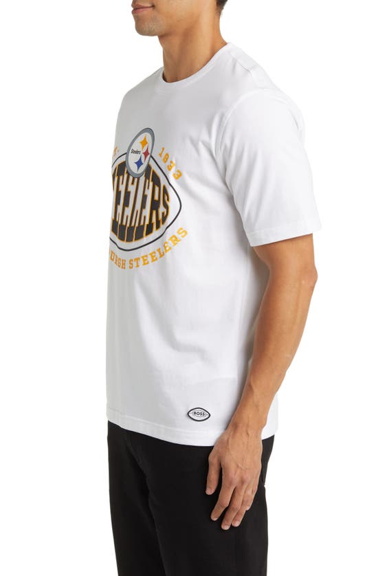 Shop Hugo Boss Boss X Nfl Stretch Cotton Graphic T-shirt In Pittsburgh Steelers White