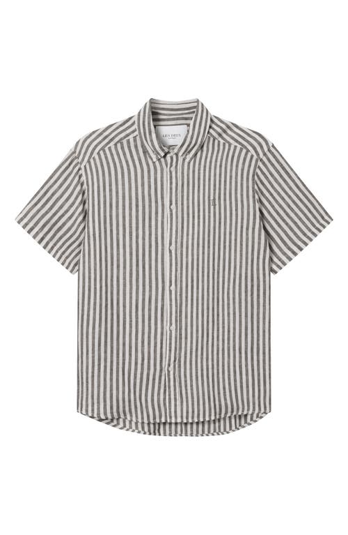 Les Deux Kris Short Sleeve Linen Button-Down Shirt in Ivory/Dark Navy