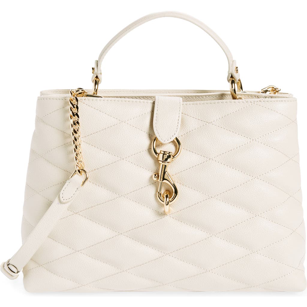 Shop Rebecca Minkoff Edie Quilted Leather Top Handle Satchel In Pearl