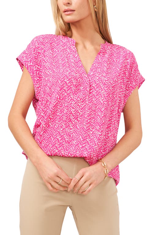 Chaus Split Neck Georgette Blouse in Pink/Ivory