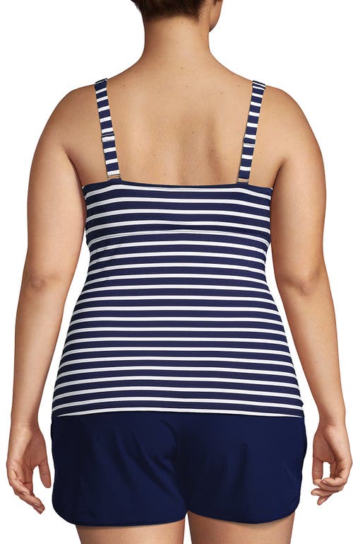 Shop Lands' End Plus Size V-neck Wrap Underwire Tankini Swimsuit Top In Deep Sea/white Media Stripe