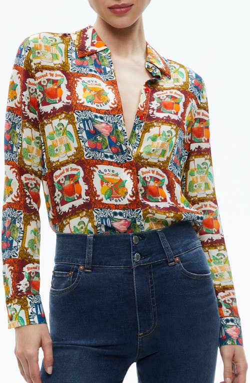 Willa Cocktail Print Silk Button-Up Shirt in A Summer Day