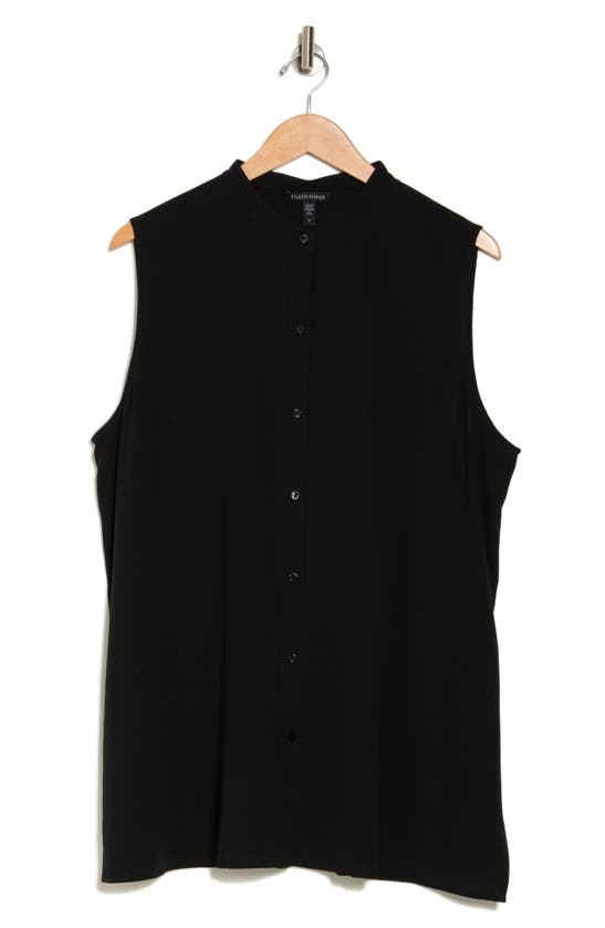 Eileen Fisher Collared Silk Top In Black