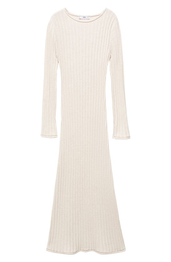 Shop Mango Long Sleeve Rib Knit Dress In Sand