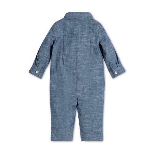 Shop Hope & Henry Baby Organic Long Sleeve Button Front Romper, Infant In Blue Chambray