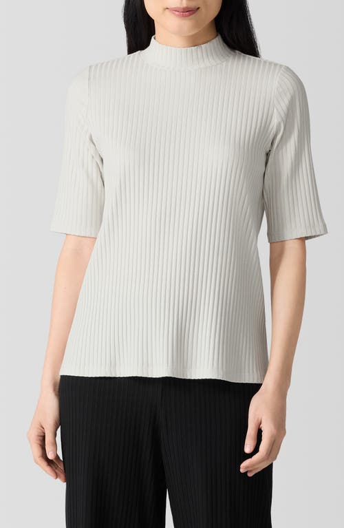 Eileen Fisher Mock Neck Rib Top in Bone 