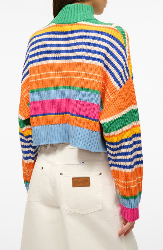 Shop Staud Stripe Crop Cotton Blend Sweater In Multi Bayadere Stripe