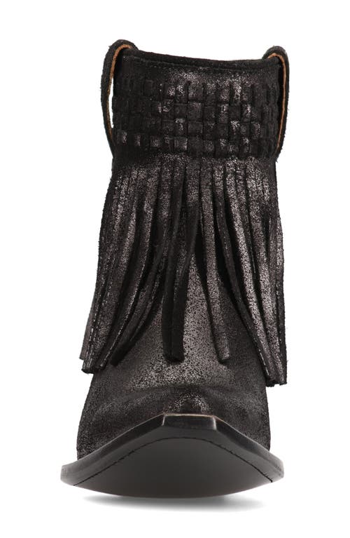 Frye Sacha Fringe Bootie In Black Metallic