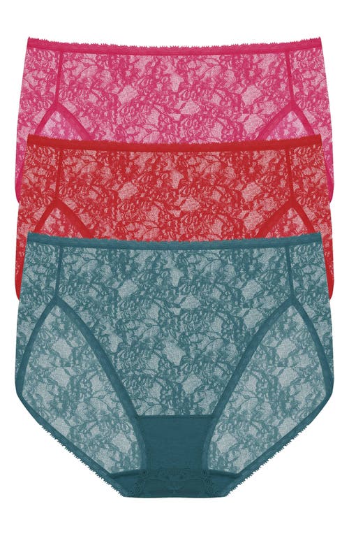 Shop Natori Bliss Allure Lace 3-pack French Cut Briefs In Crystal Teal/samba/pink