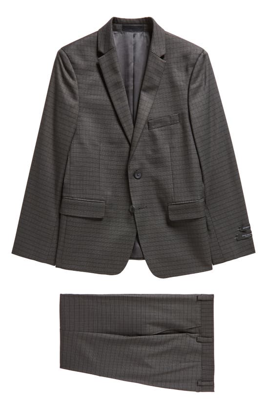 Shop Andrew Marc Kids' Microcheck Skinny Suit In Charcoal