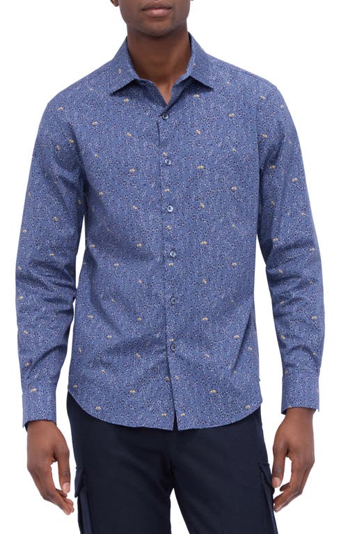 Bugatchi Axel Shaped Fit Stretch Cotton Button-up Shirt In Night Blue