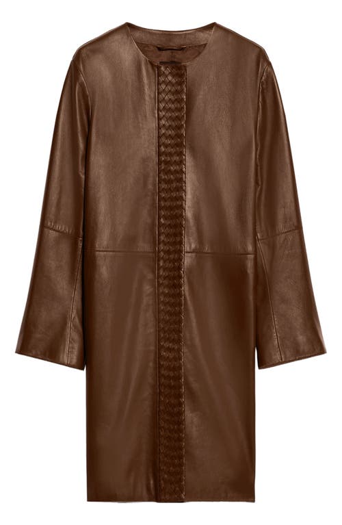 Shop Weekend Max Mara Geyser Woven Placket Leather Coat In Tobacco