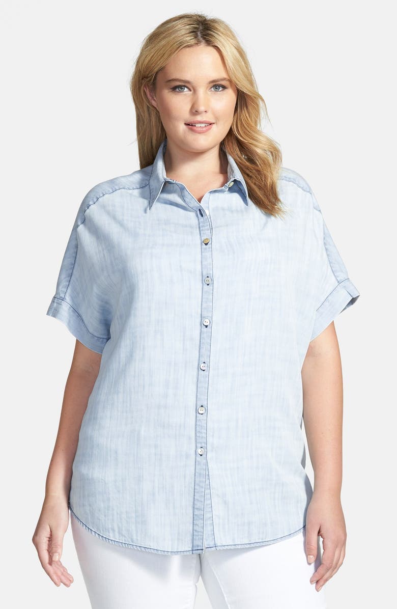 Foxcroft Shaped Denim Shirt (Plus Size) | Nordstrom