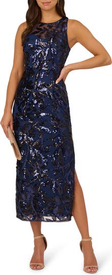 Adrianna Papell Sequin Leaf Sleeveless Sheath Gown Nordstrom